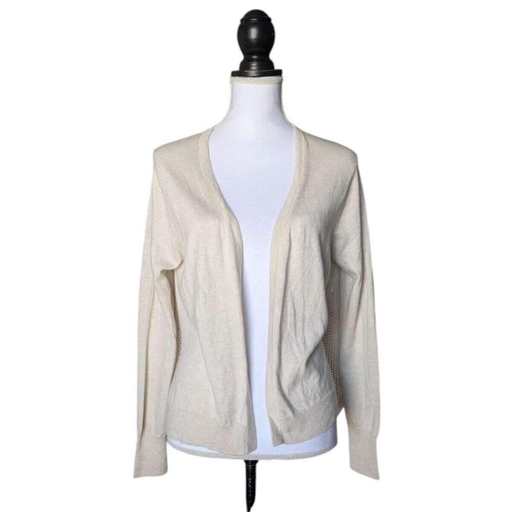 Naadam Perforated Beige Tan Back Tie Wool Blend Cardigan Sweater Nwot XS S